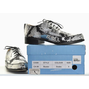B2 Auth JOHN FLUEVOG Good Manners Buster Slvr/Wht Snake Print Dress Shoes Size 9